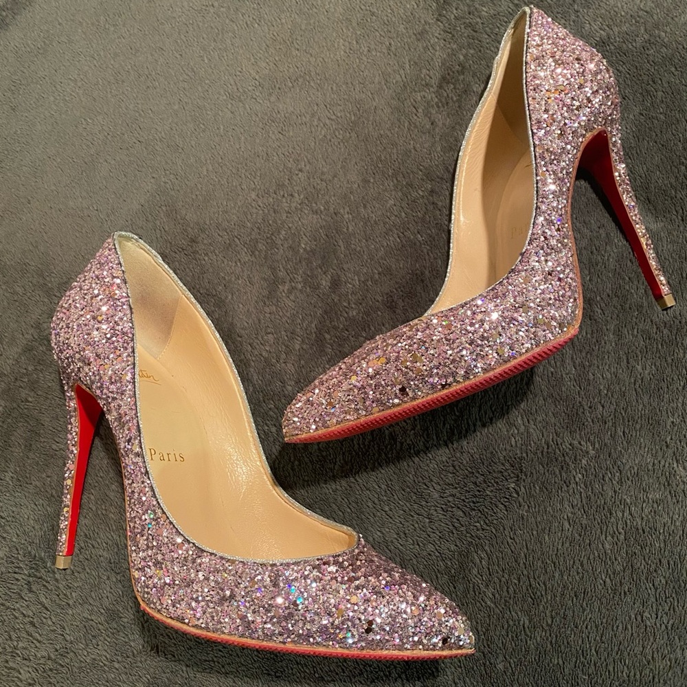 Christian Louboutin / PIGALLE FOLLIES 100 GLITTER ROSETTE / SIZE 36.5 100mm